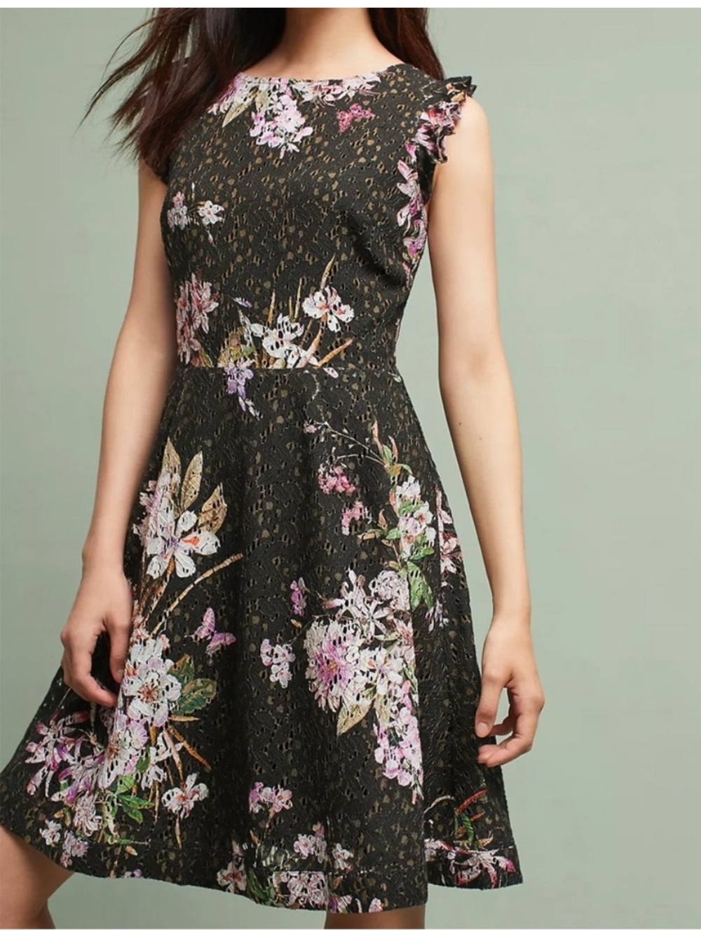 Anthropologie Eri + Ali Nevaeh floral Lace Fit & Flare Dress Black Sz 6 Party